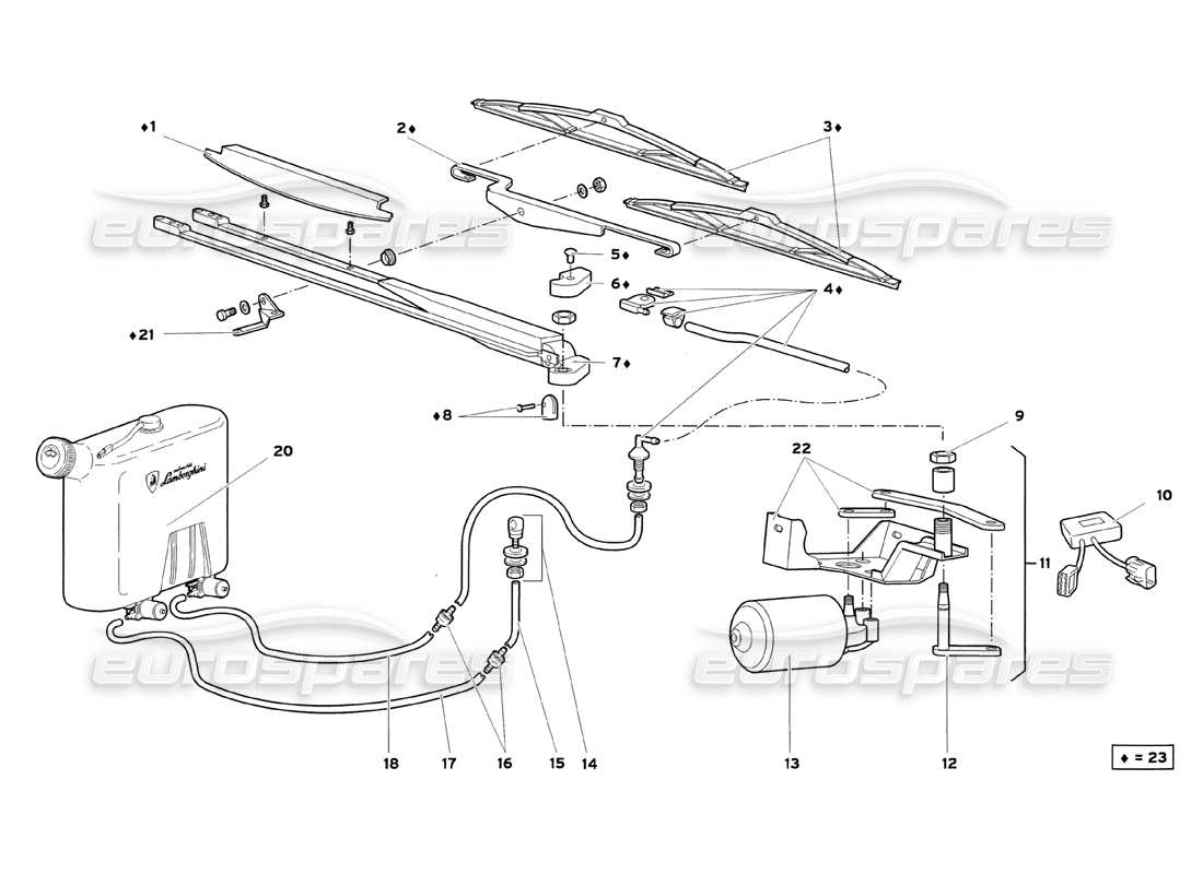 lamborghini diablo sv (1999) windscreen wiper parts diagram