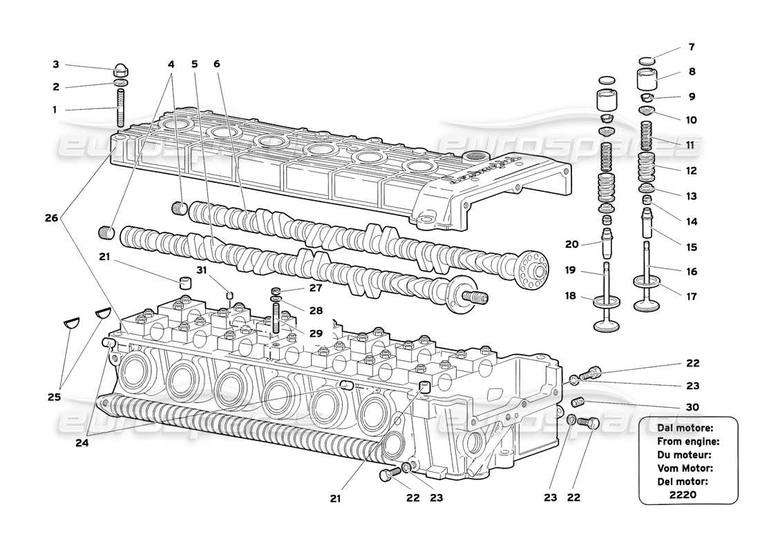 lamborghini diablo sv (1999) left cylinder head parts diagram