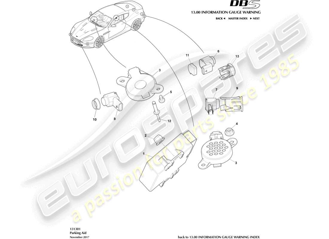 aston martin dbs (2014) parking aid sensors part diagram