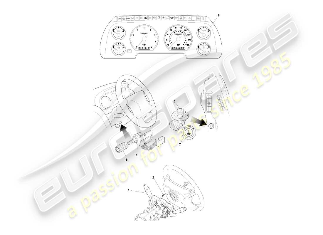 aston martin db7 vantage (2001) instruments & controls part diagram