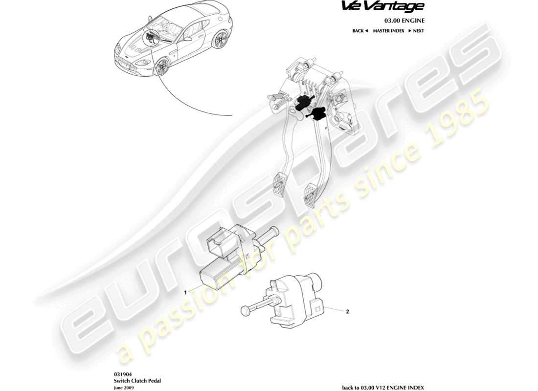 aston martin v12 vantage (2012) clutch pedal switch part diagram