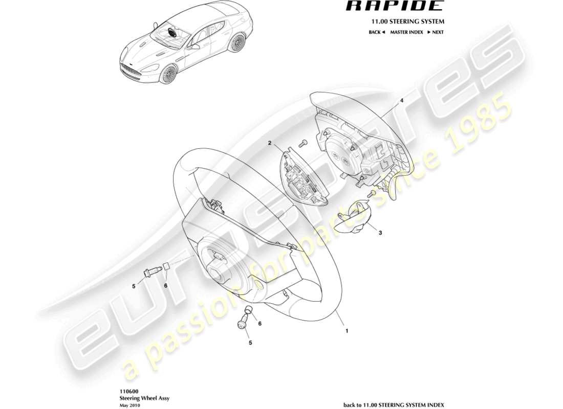 aston martin rapide (2010) steering wheel parts diagram