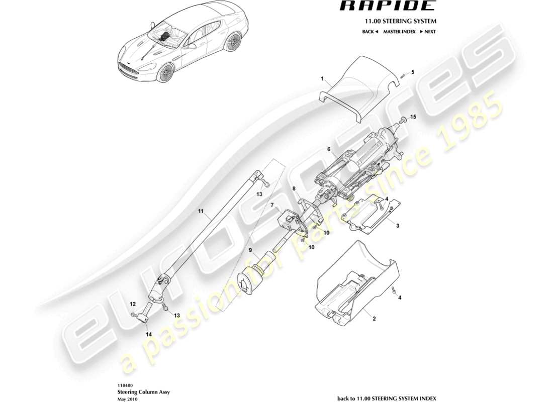 aston martin rapide (2012) steering column assembly part diagram