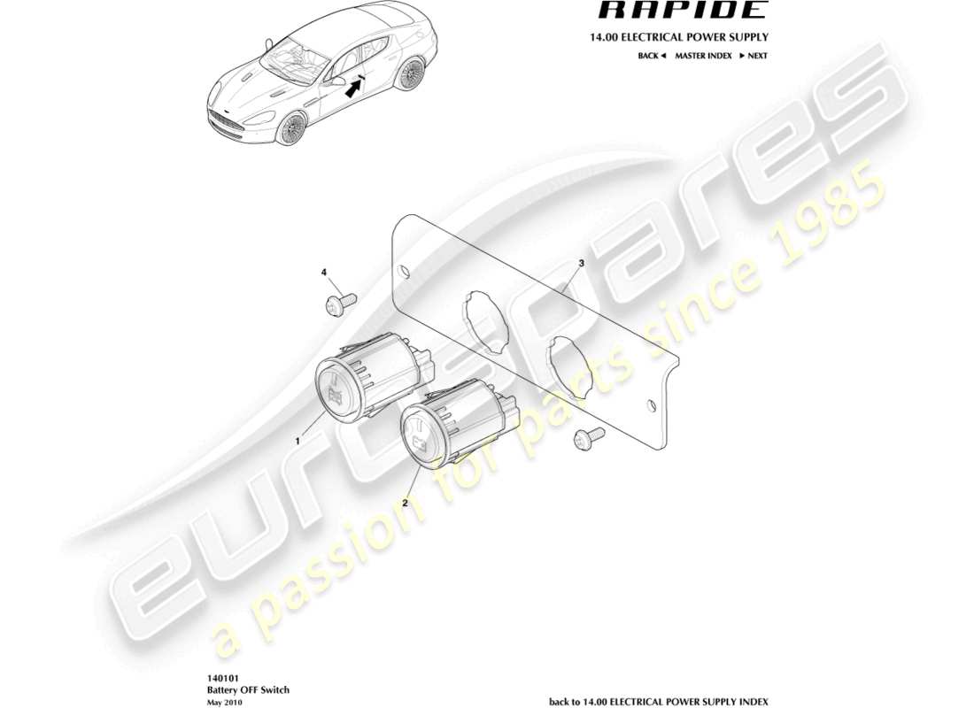 aston martin rapide (2012) battery off switch part diagram