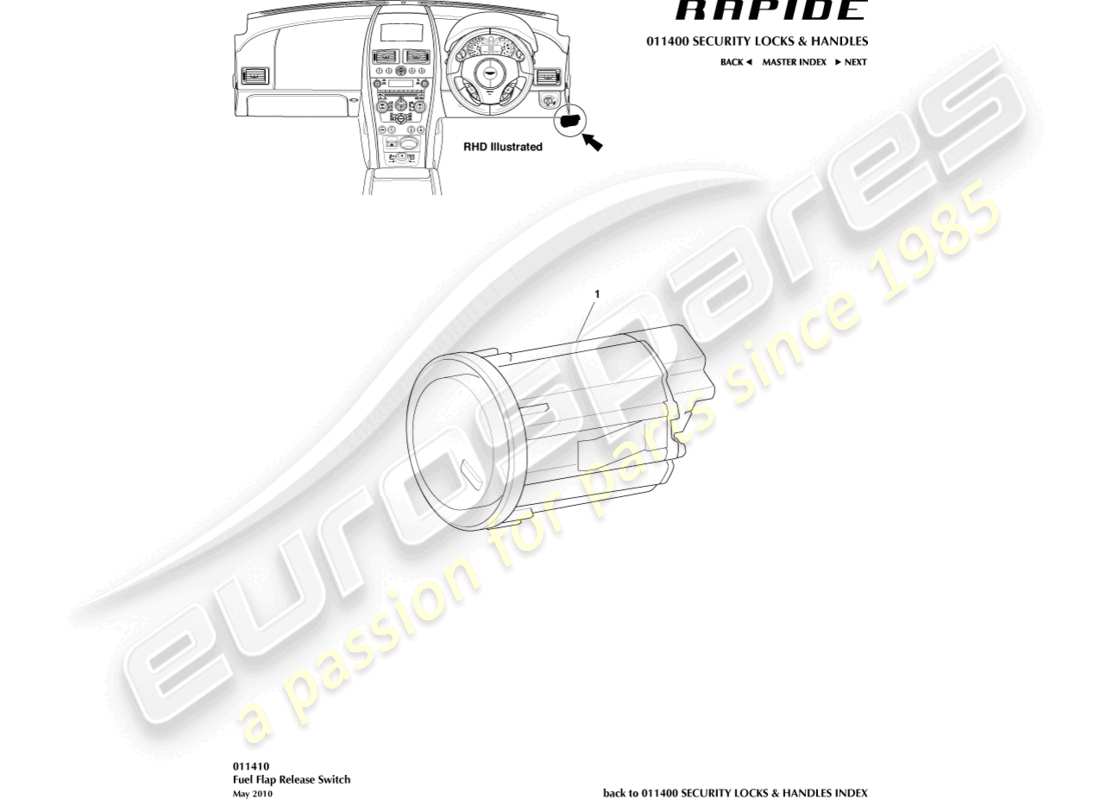 aston martin rapide (2012) fuel filler release switch part diagram