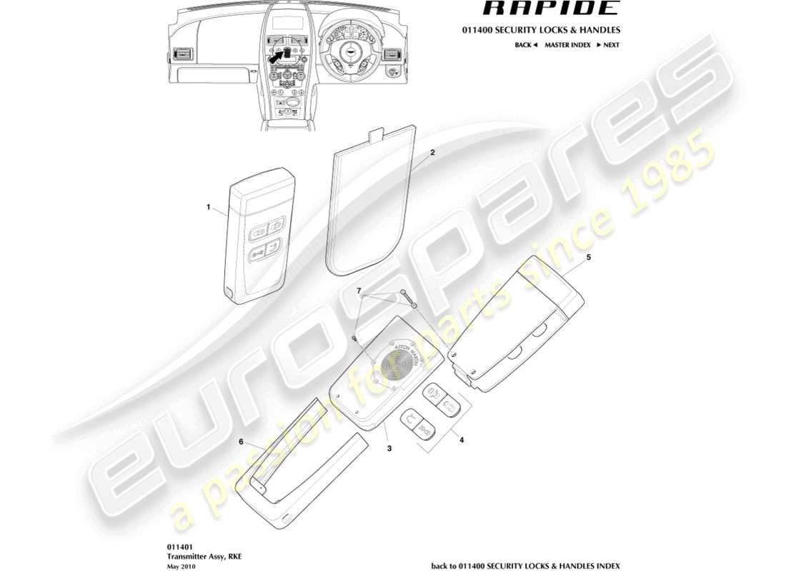 aston martin rapide (2012) rke transmitter part diagram