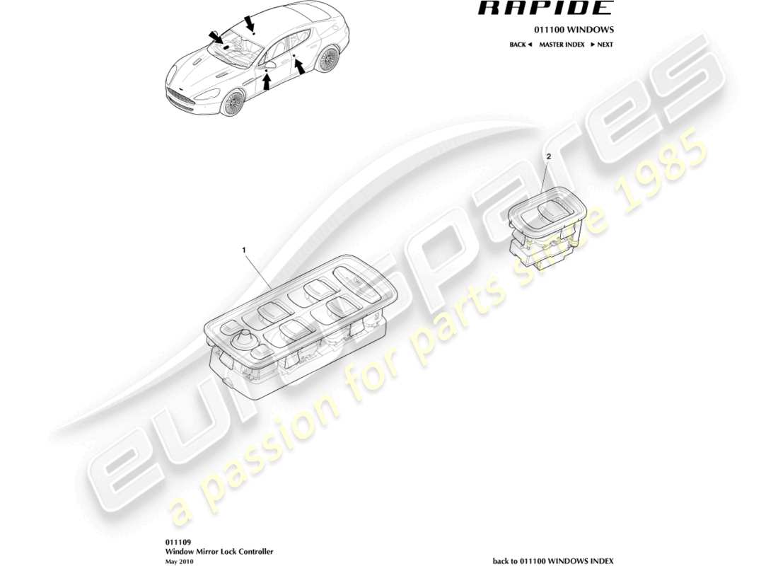 aston martin rapide (2010) window control switch part diagram