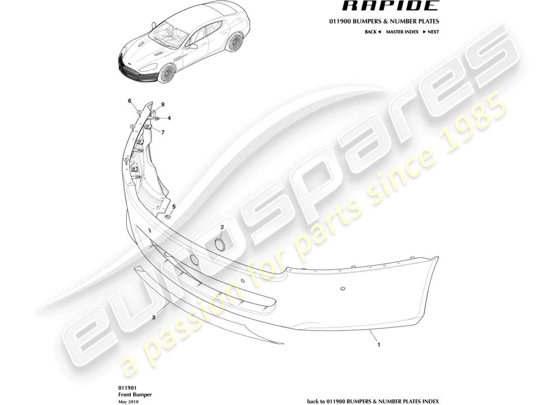 aston martin rapide (2010) front bumper part diagram