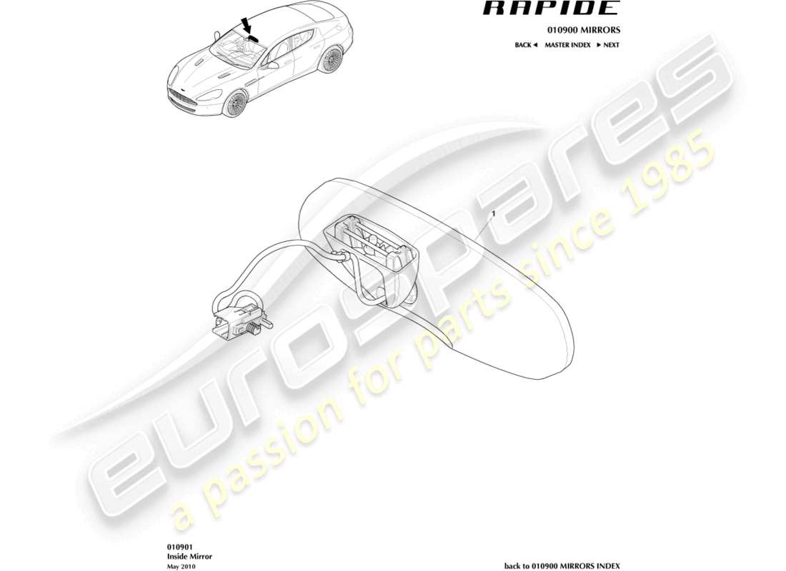 aston martin rapide (2010) interior mirror part diagram