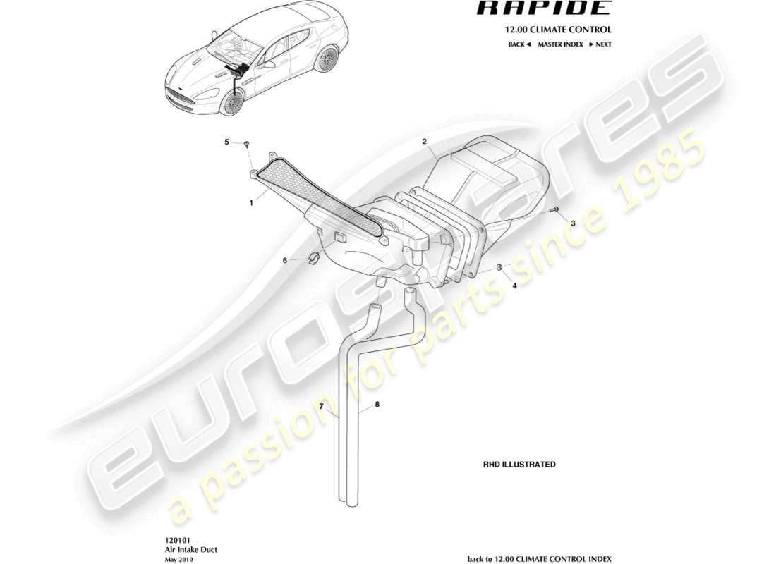 aston martin rapide (2010) air intake components part diagram