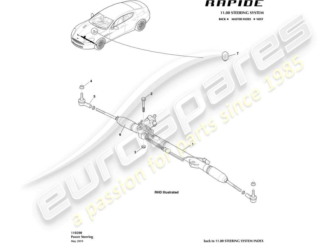 aston martin rapide (2010) steering rack part diagram