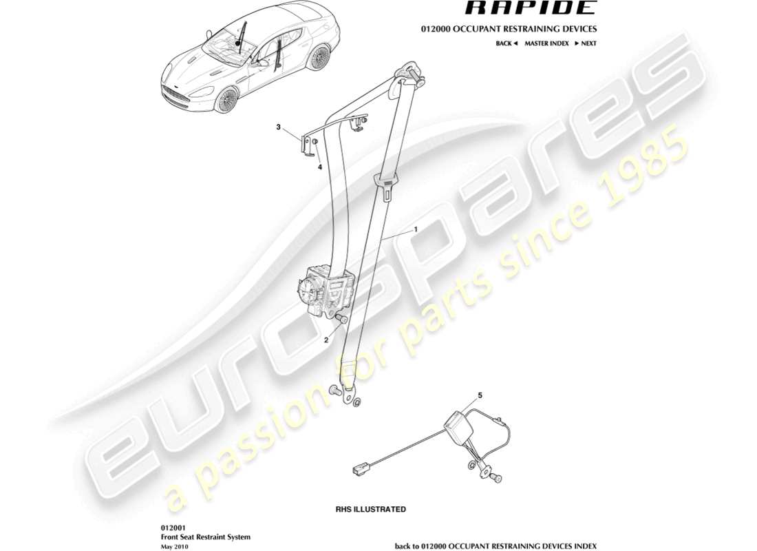 aston martin rapide (2010) front seat belts part diagram