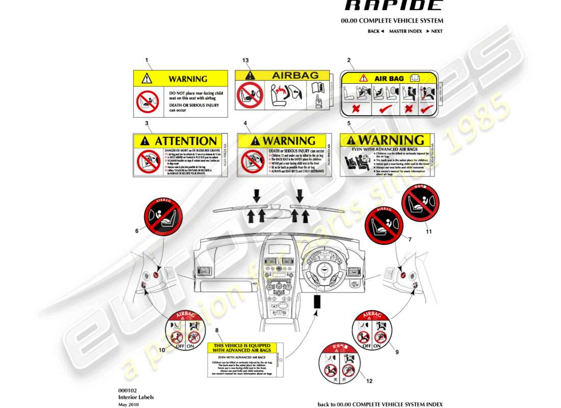 aston martin rapide (2010) interior labels part diagram