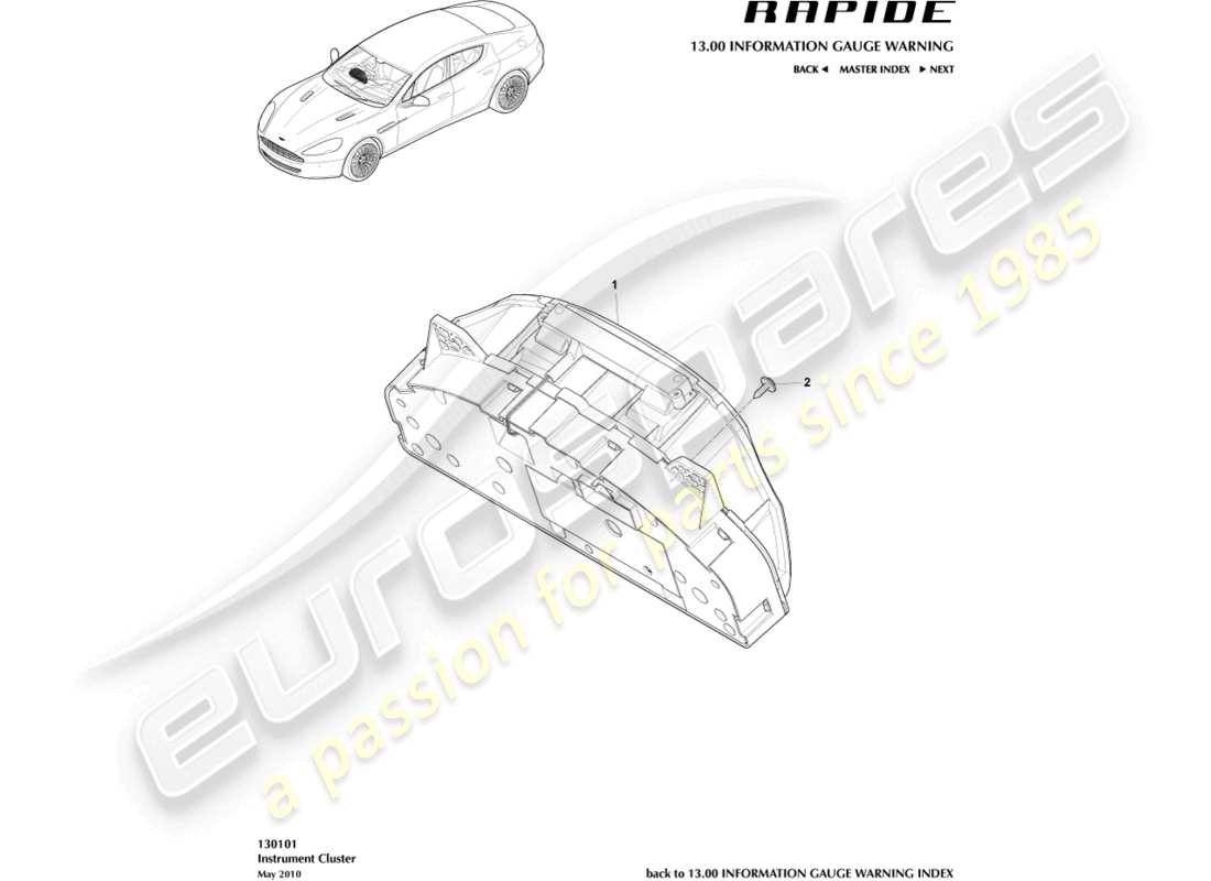 aston martin rapide (2010) instrument cluster part diagram