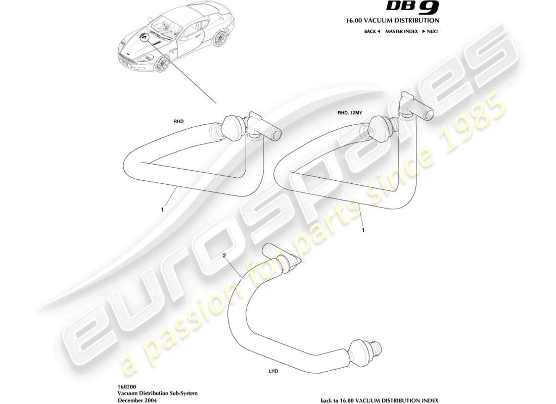 aston martin db9 (2004) vacuum distribution subsystem part diagram