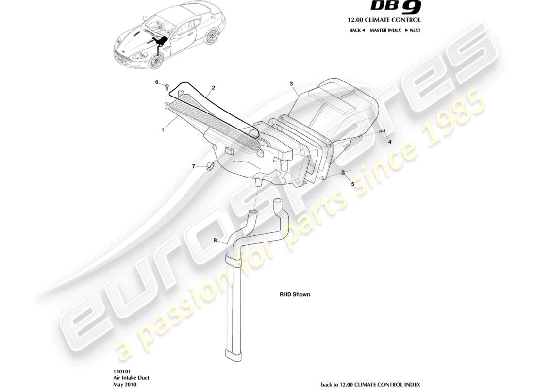 aston martin db9 (2008) air intake ducts part diagram