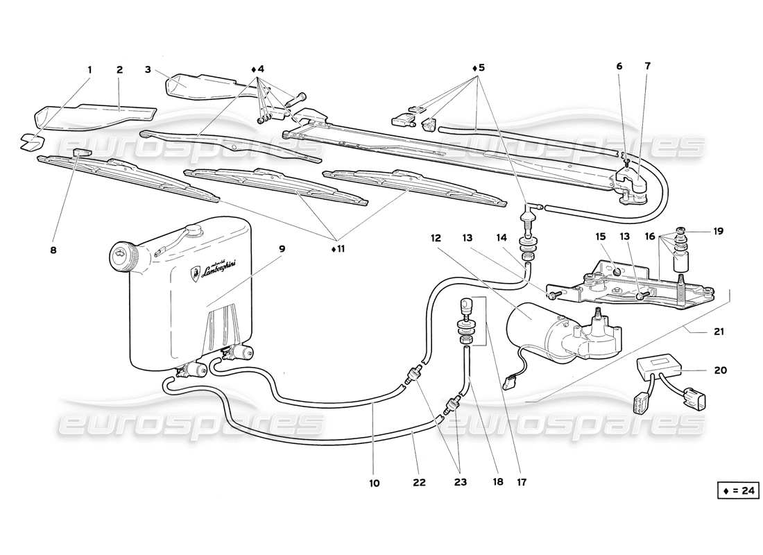 lamborghini diablo sv (1999) windscreen wiper parts diagram