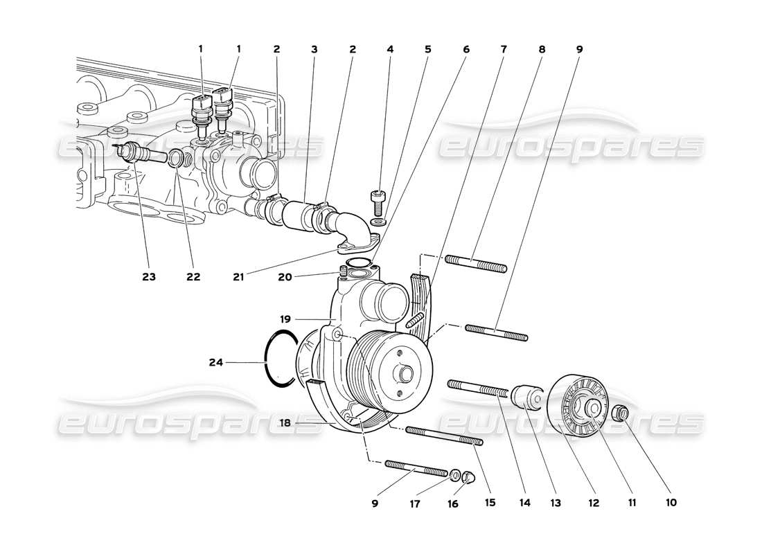 lamborghini diablo sv (1999) water pump parts diagram