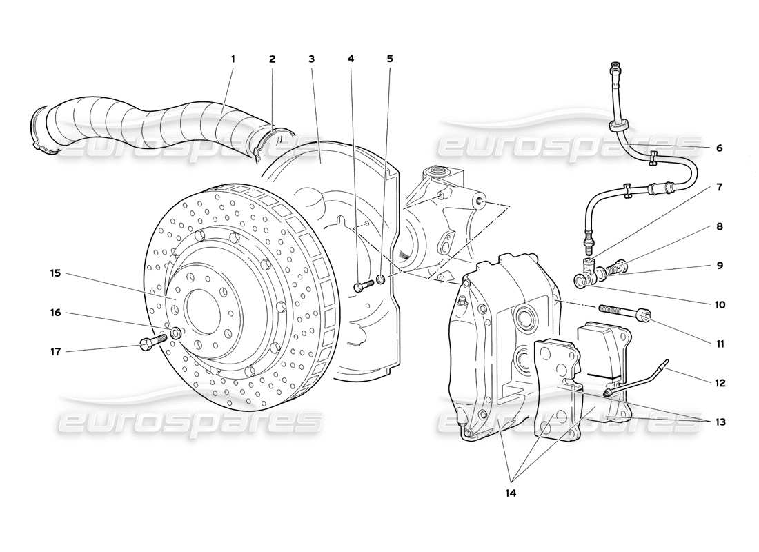 lamborghini diablo sv (1999) front brakes parts diagram