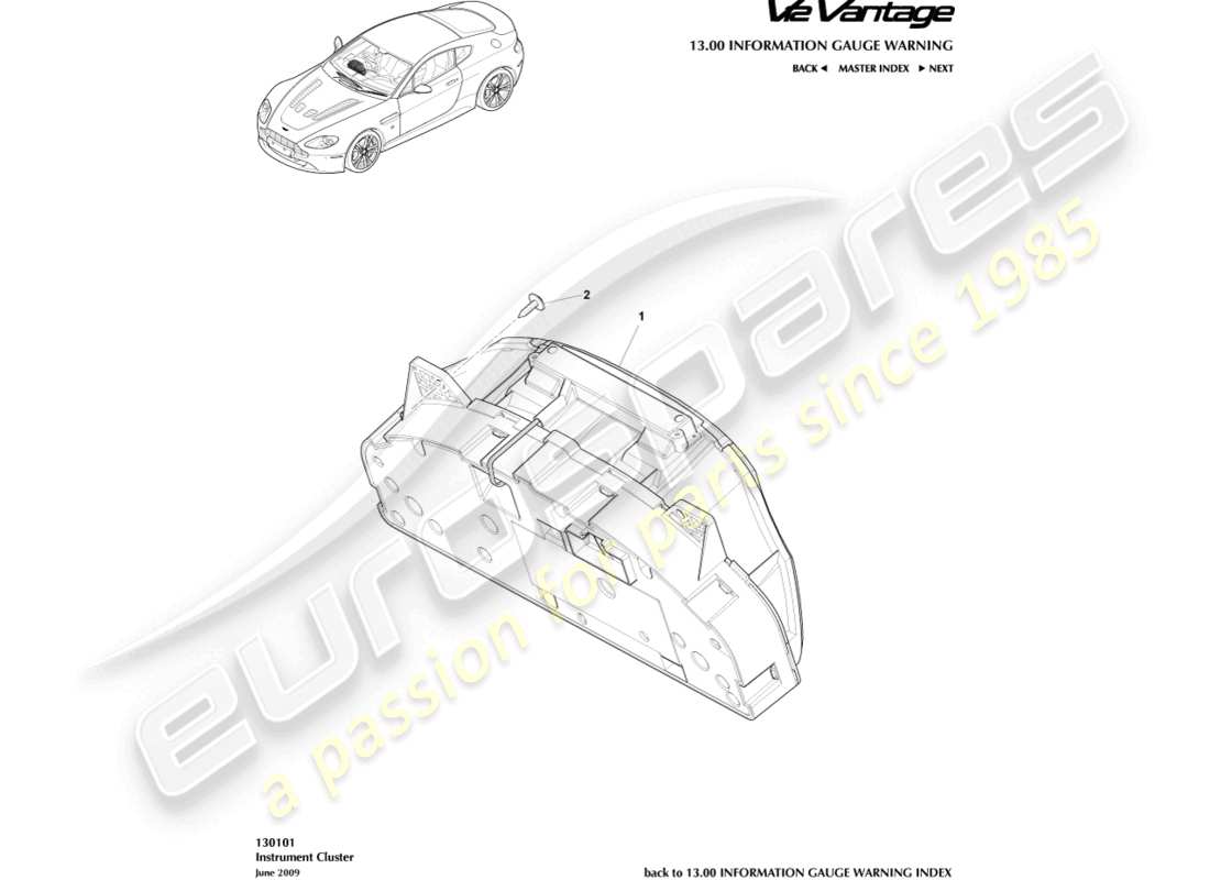 aston martin v12 vantage (2010) instrument cluster parts diagram