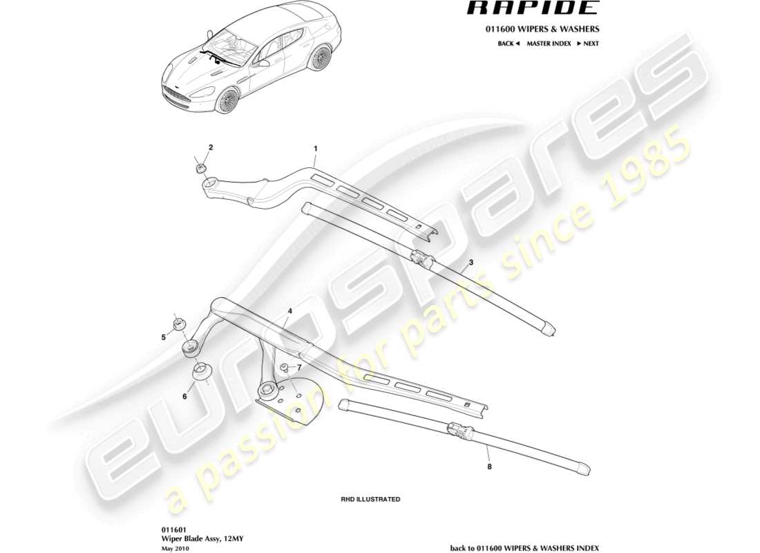 aston martin rapide (2012) wiper blade assembly, 12my part diagram