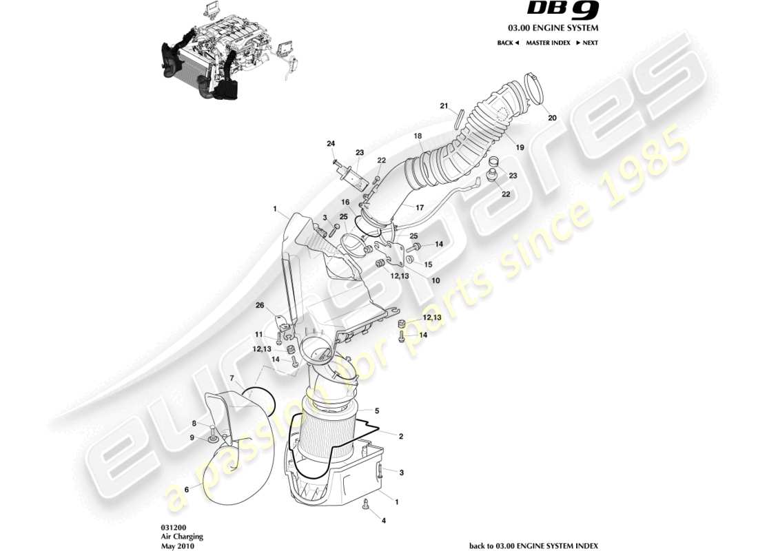 aston martin db9 (2004) air charging parts diagram