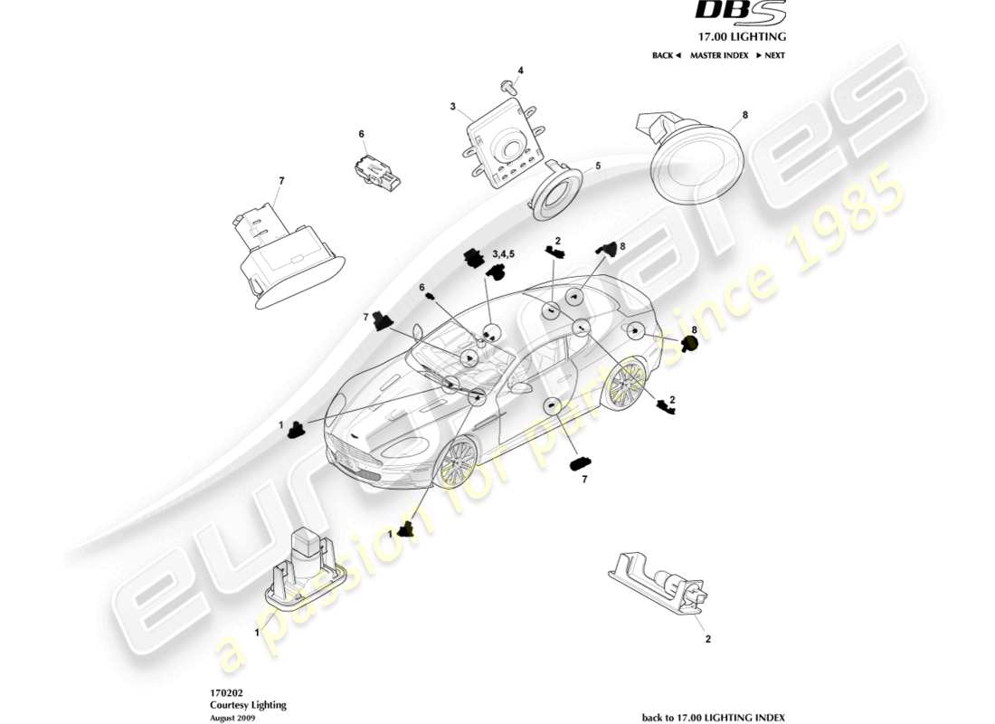 aston martin dbs (2008) courtesy lighting part diagram