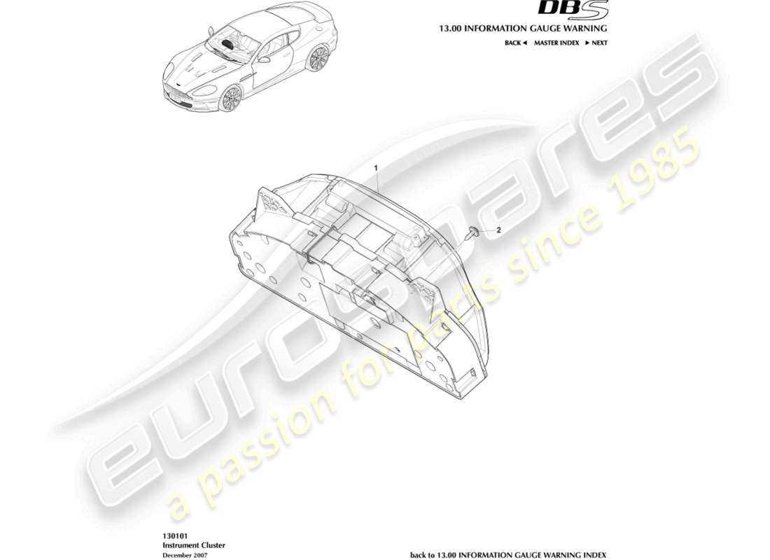 aston martin dbs (2010) instrument cluster part diagram