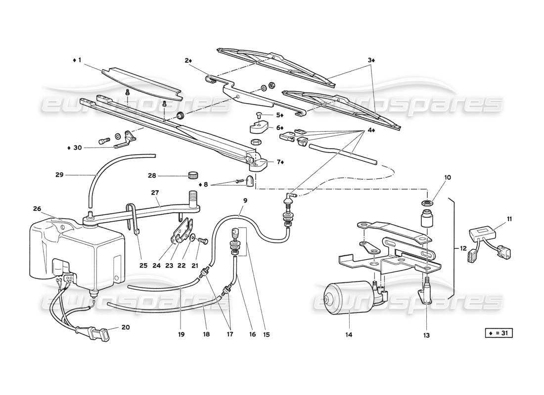 lamborghini diablo 6.0 (2001) windscreen wiper part diagram