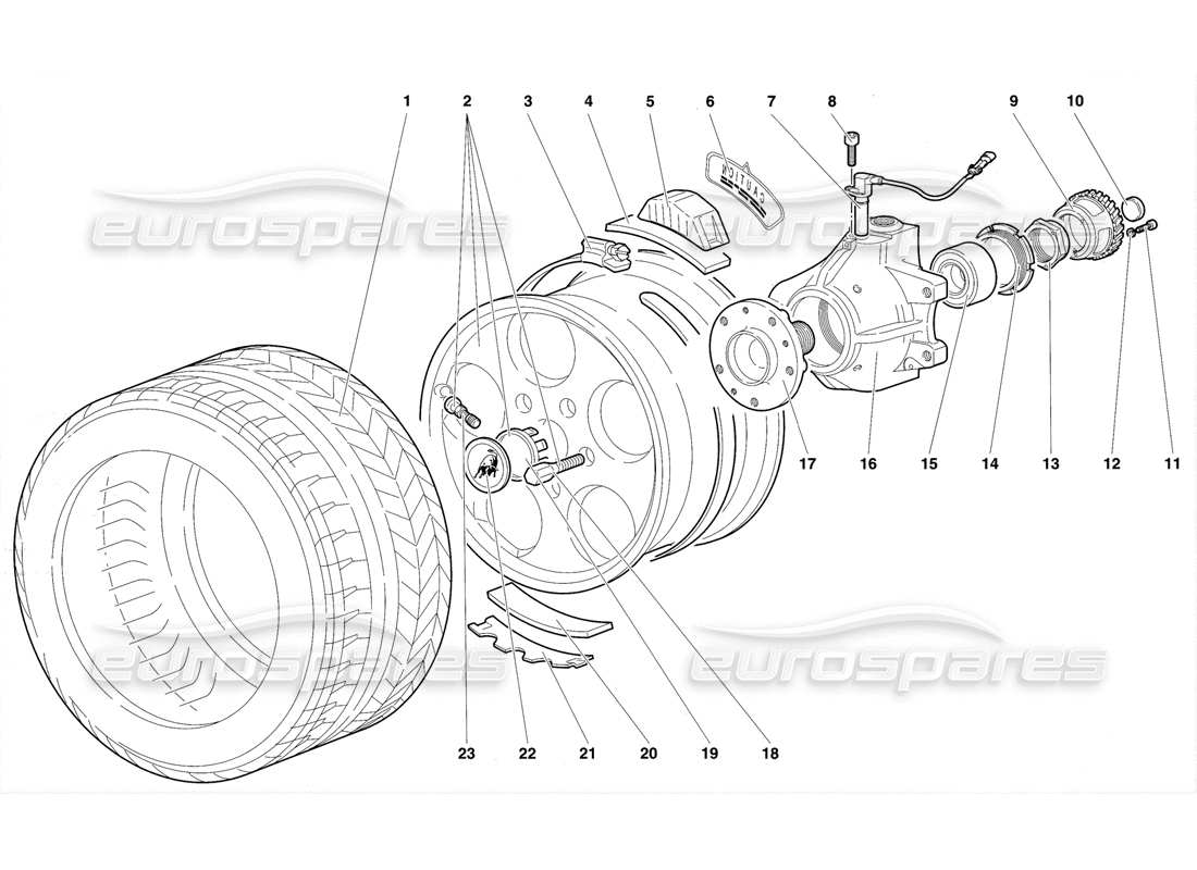 lamborghini diablo se30 (1995) front wheel and hub carrier parts diagram