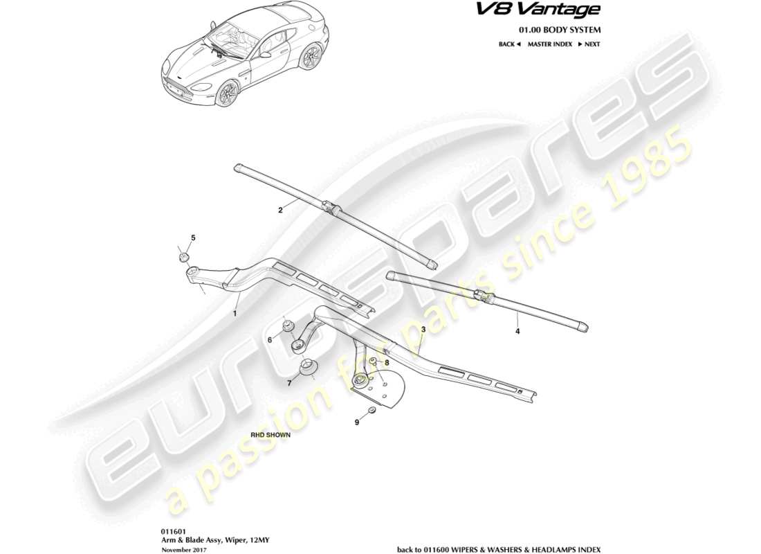 aston martin v8 vantage (2015) wiper blade assembly, 12my part diagram