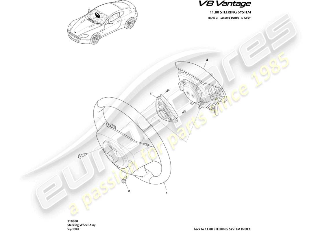 aston martin v8 vantage (2015) steering wheel assembly part diagram