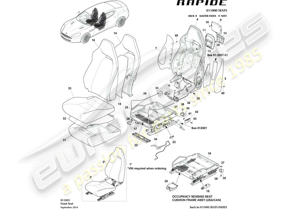 aston martin rapide (2018) front seats part diagram