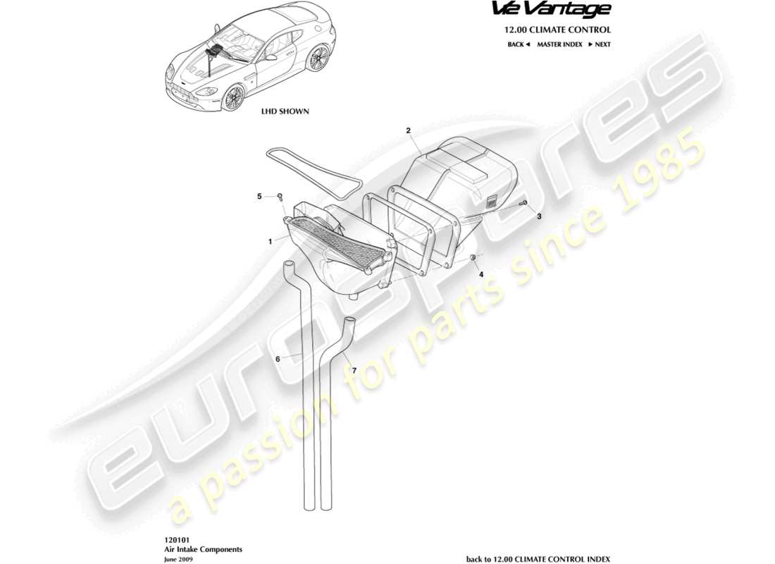 aston martin v12 vantage (2012) air intake ducts part diagram