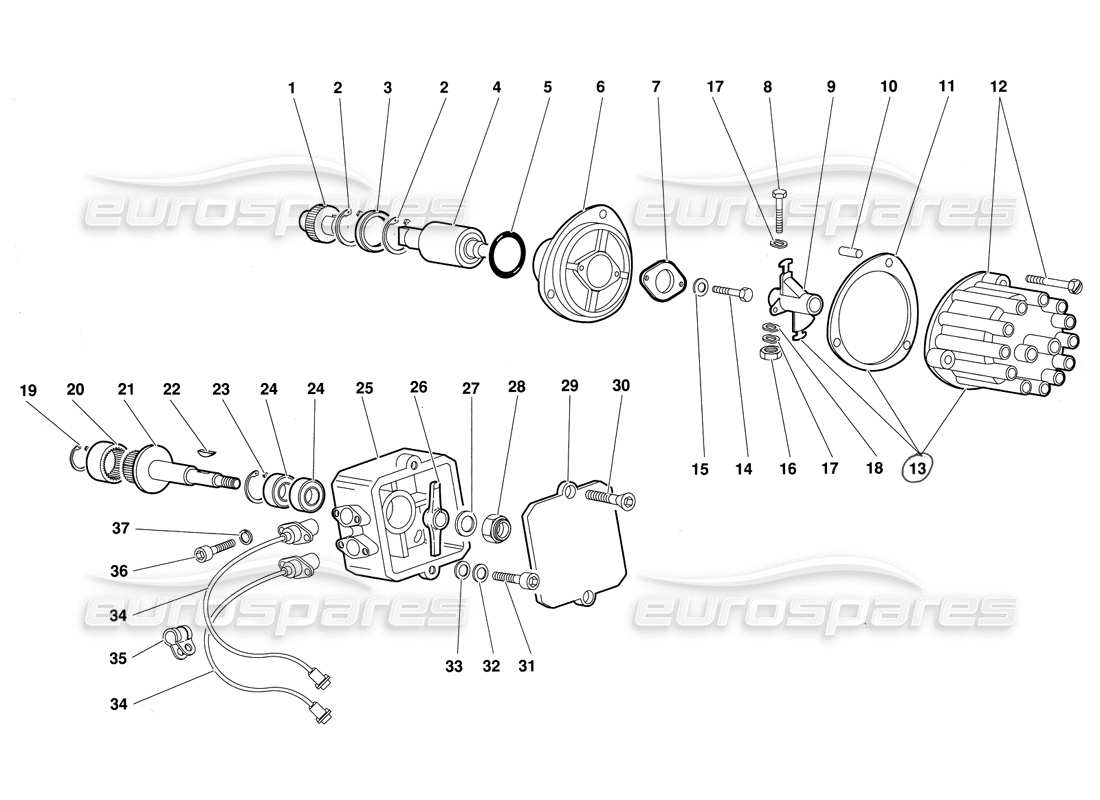 lamborghini diablo (1991) ignition distributor and phase sensors part diagram