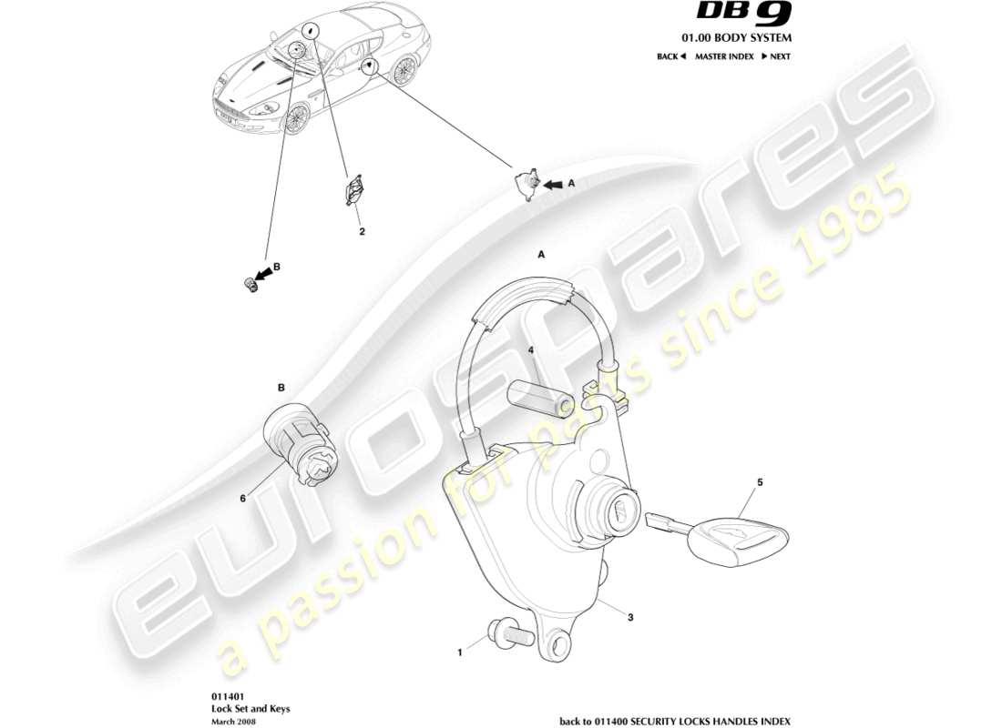 aston martin db9 (2004) lock set and keys part diagram