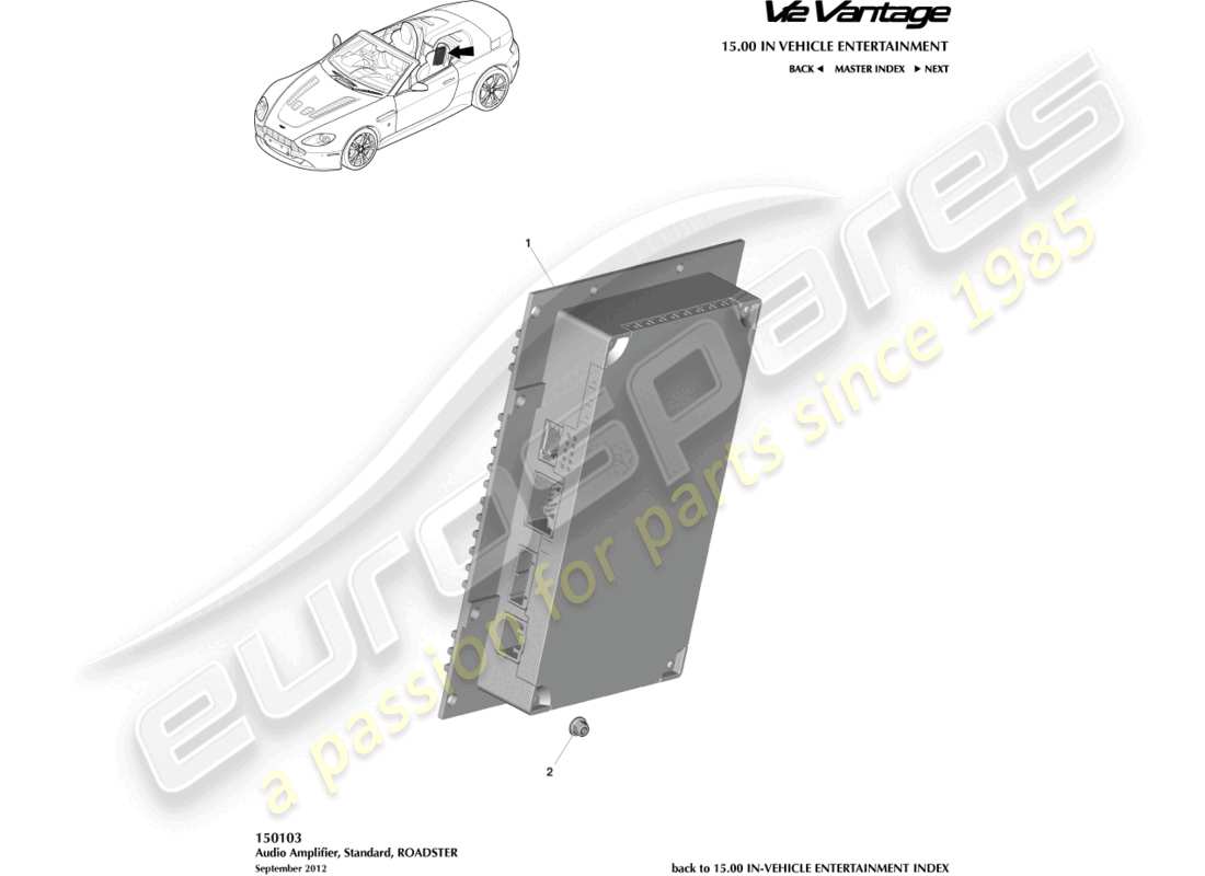 aston martin v12 vantage (2012) amplifier, roadster part diagram