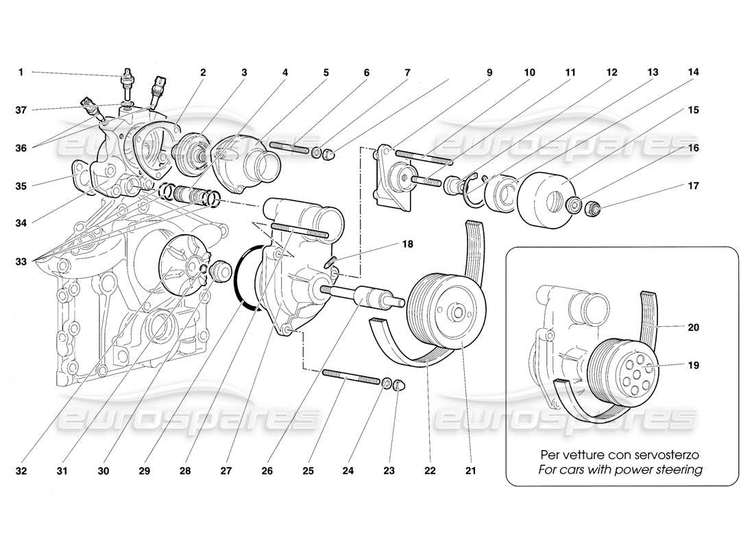 lamborghini diablo se30 (1995) thermostat and water pump parts diagram