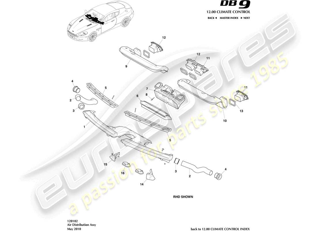 aston martin db9 (2010) air dsitribution components part diagram