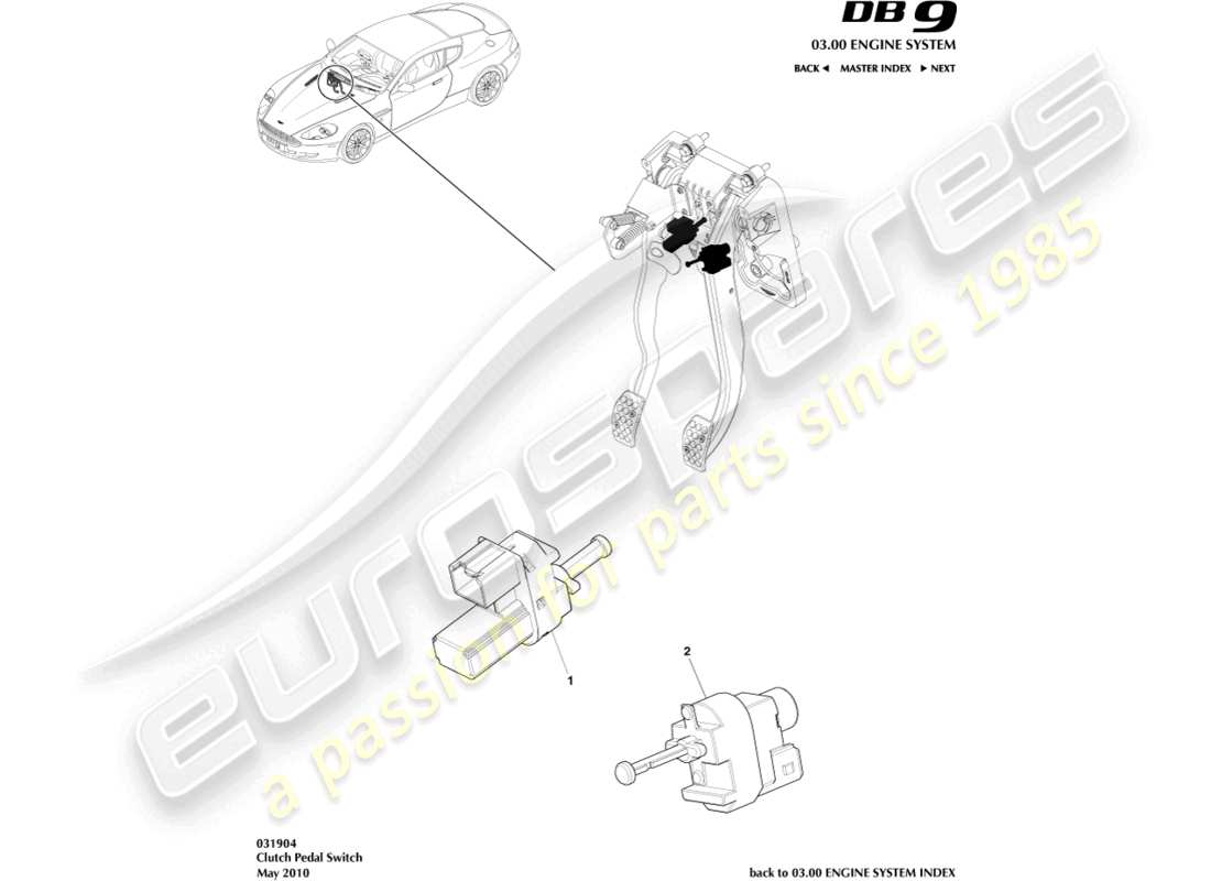 aston martin db9 (2004) clutch pedal switch part diagram