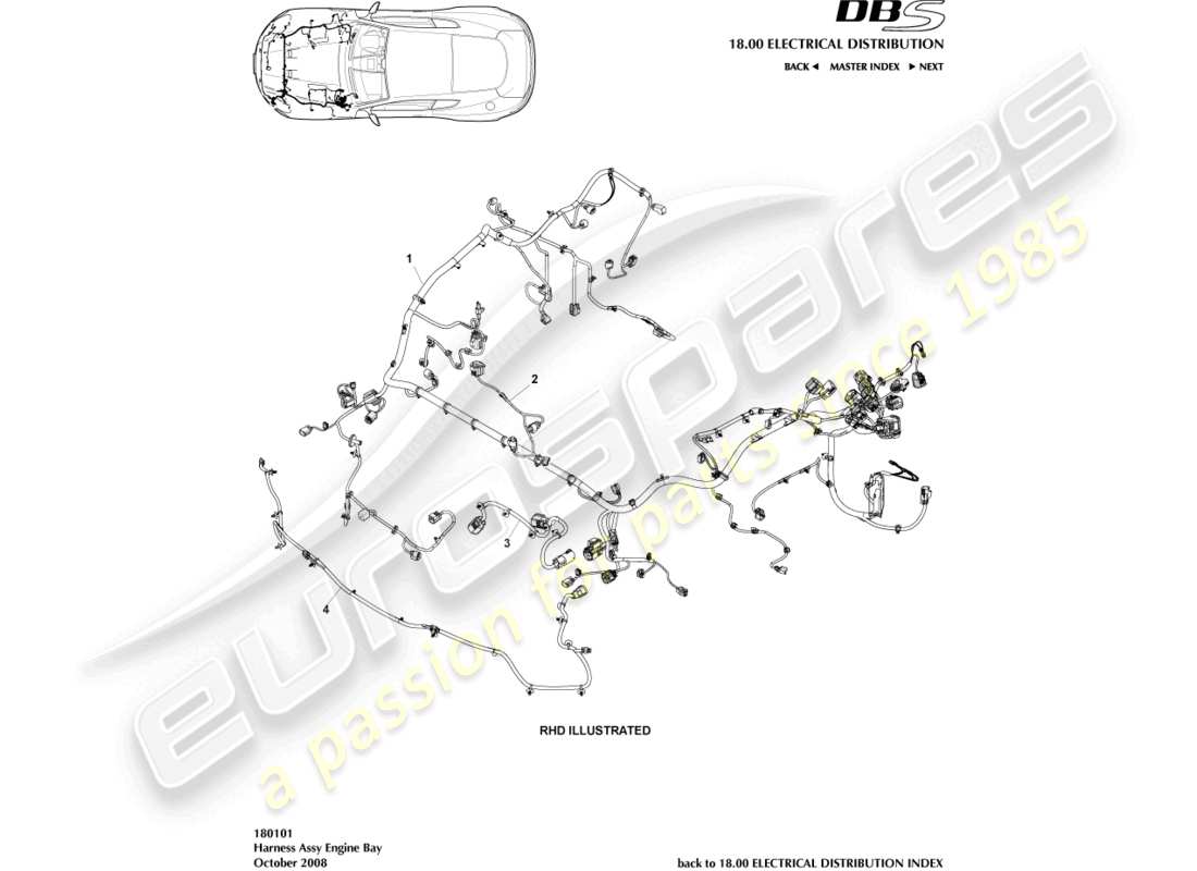 aston martin dbs (2009) engine harness part diagram