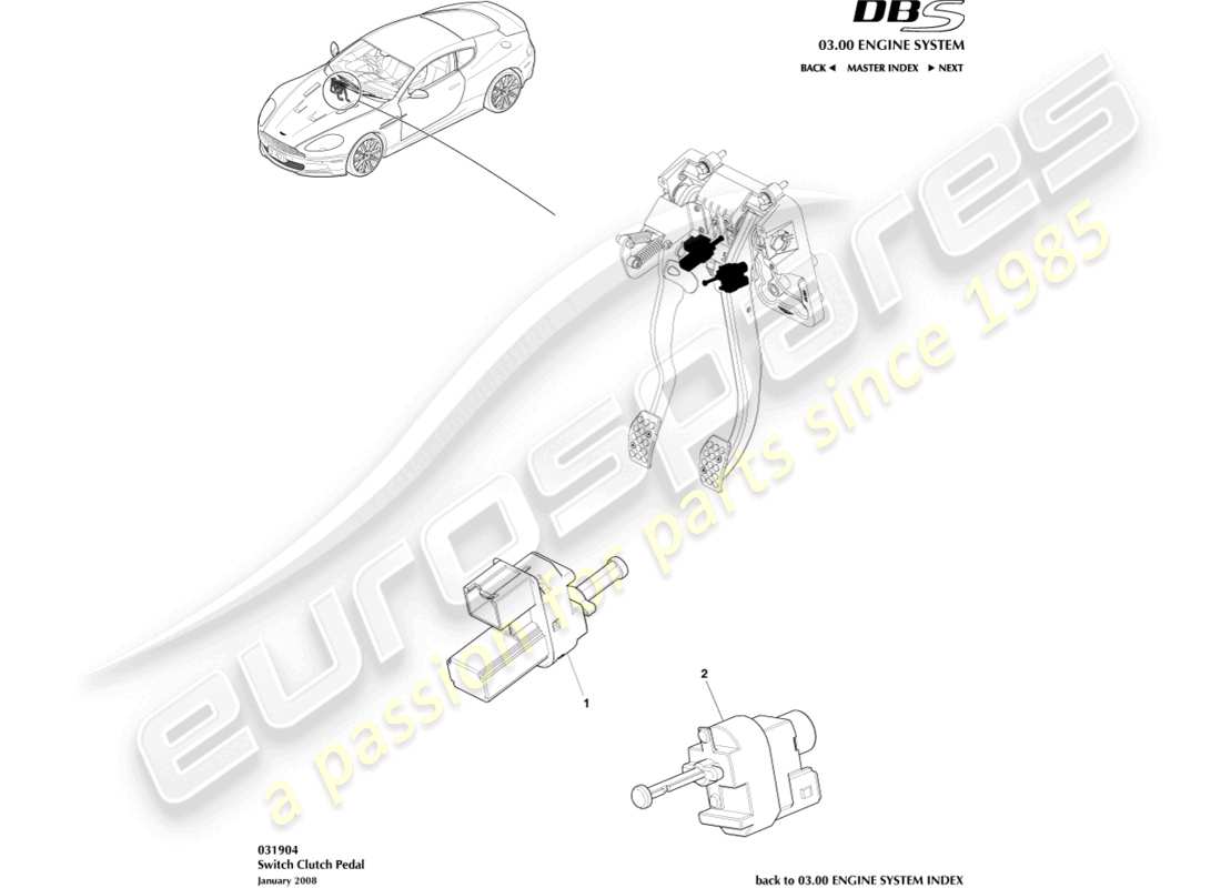 aston martin dbs (2009) clutch pedal switch part diagram