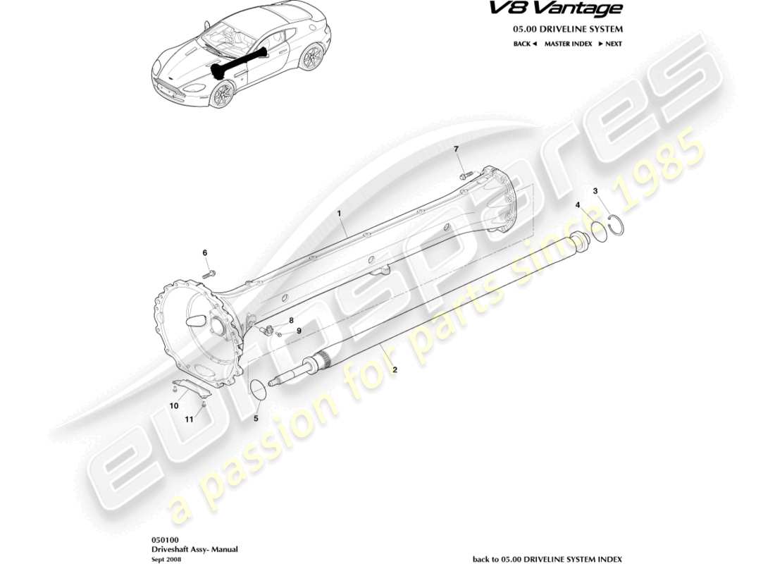 aston martin v8 vantage (2008) driveshaft assembly parts diagram