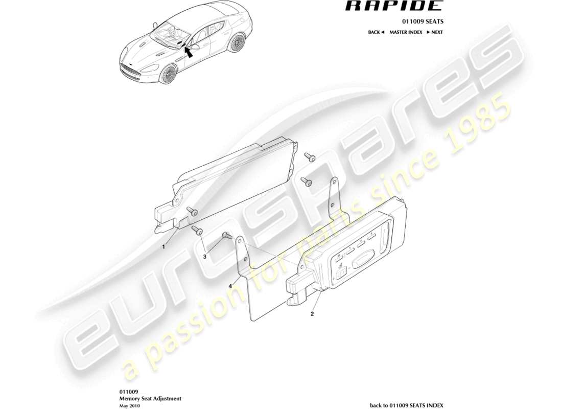 aston martin rapide (2016) front seat adjustment part diagram