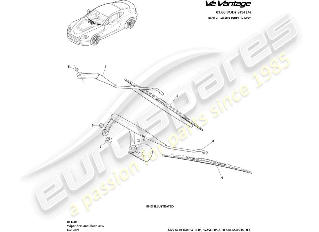 aston martin v12 vantage (2012) wiper blade assembly part diagram