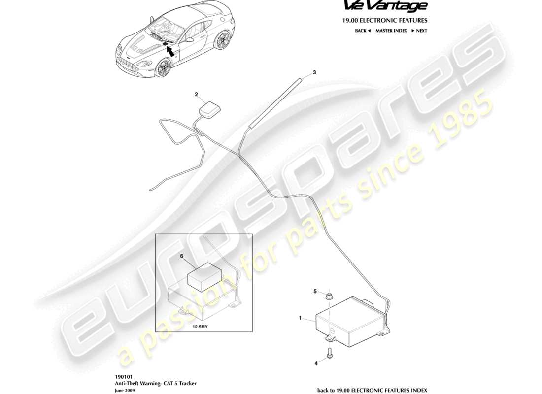 aston martin v12 vantage (2012) tracker part diagram