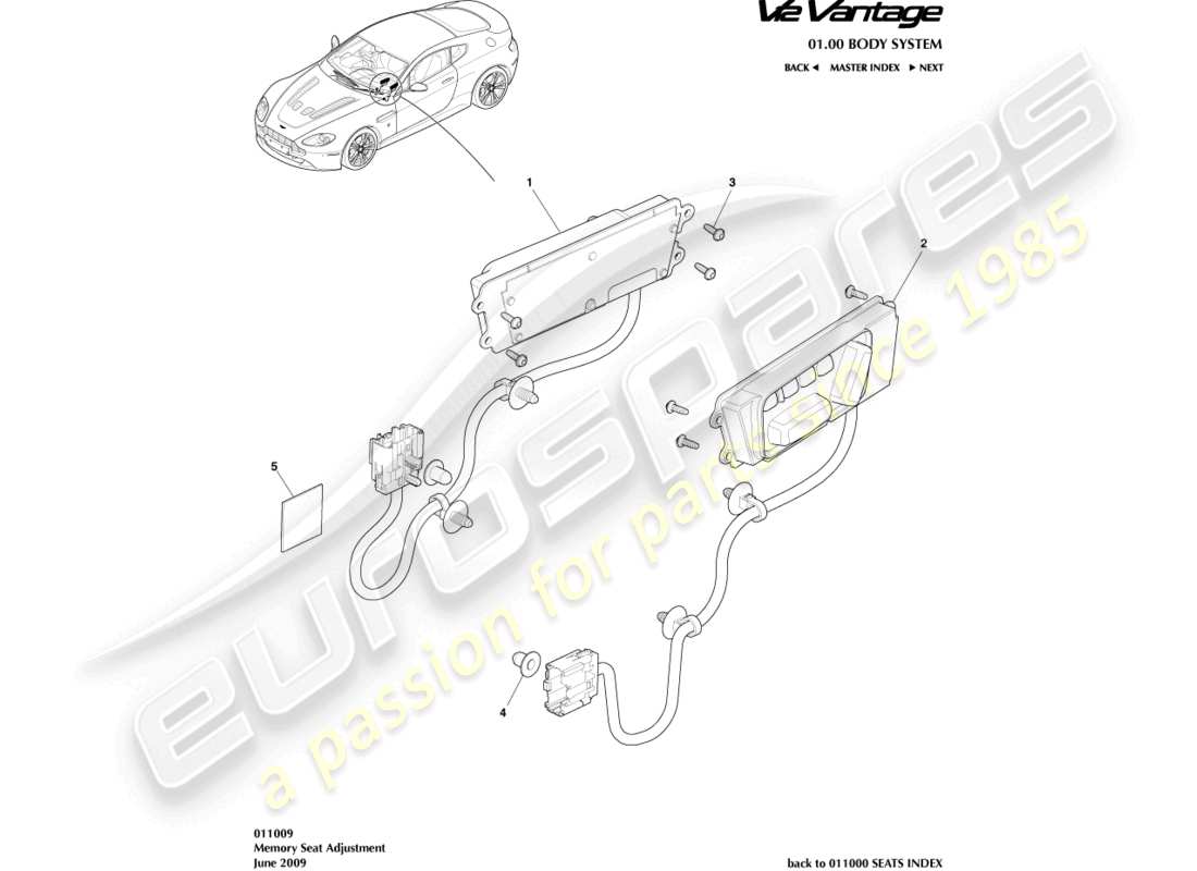 aston martin v12 vantage (2012) front seat adjustment part diagram