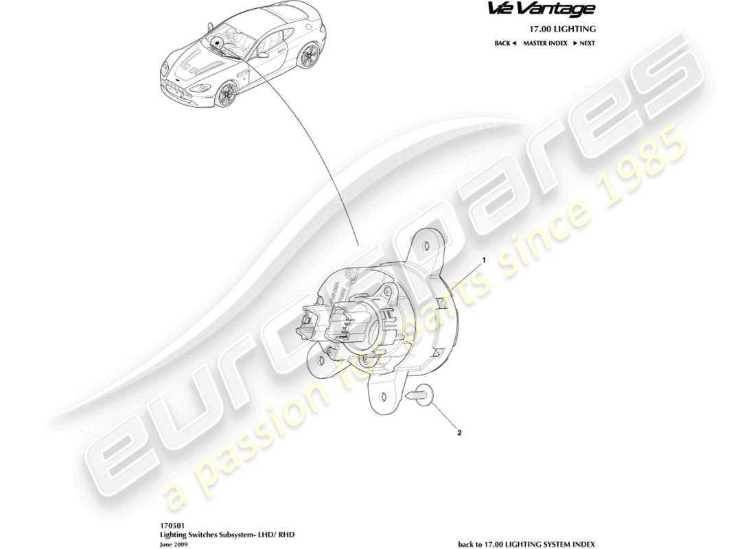 aston martin v12 vantage (2012) lighting switch part diagram