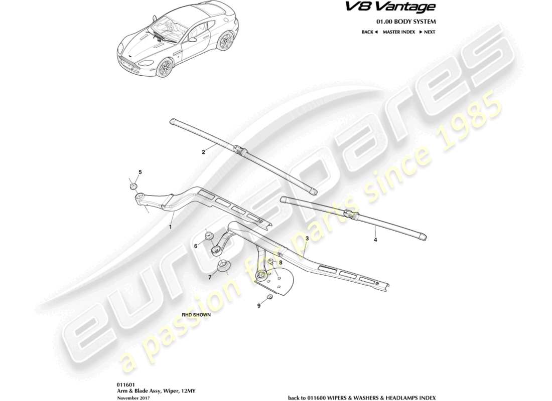 aston martin v8 vantage (2018) wiper blade assembly, 12my part diagram