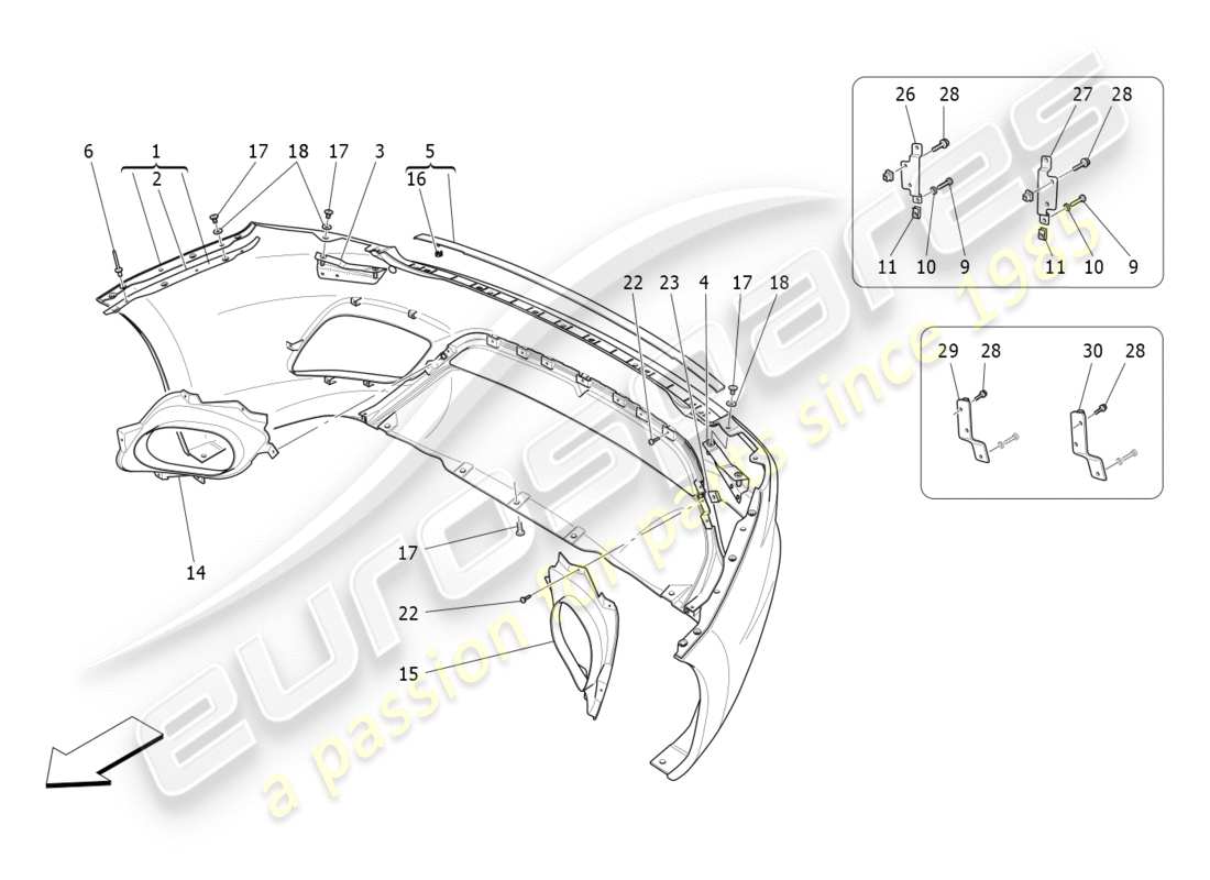 maserati granturismo s (2020) rear bumper part diagram